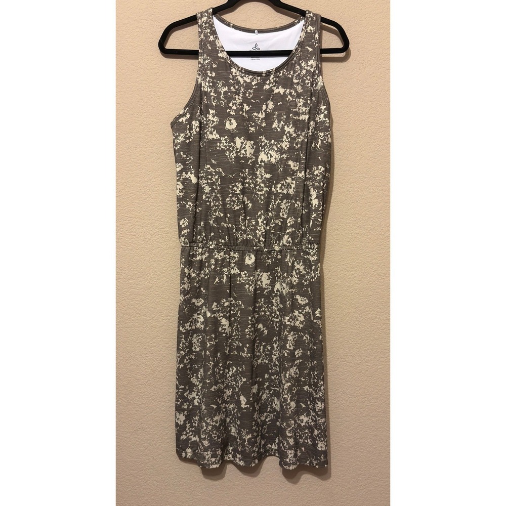 Prana Women Olive Green Floral Sleeveless Athletic Midi Dress Shelf Bra Sz XL
